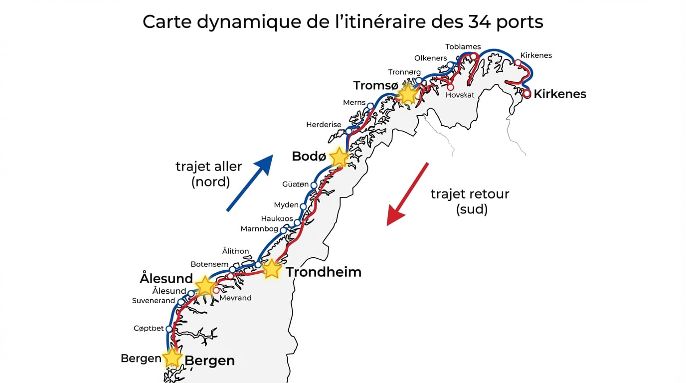 Carte dynamique de l'itinéraire des 34 ports
