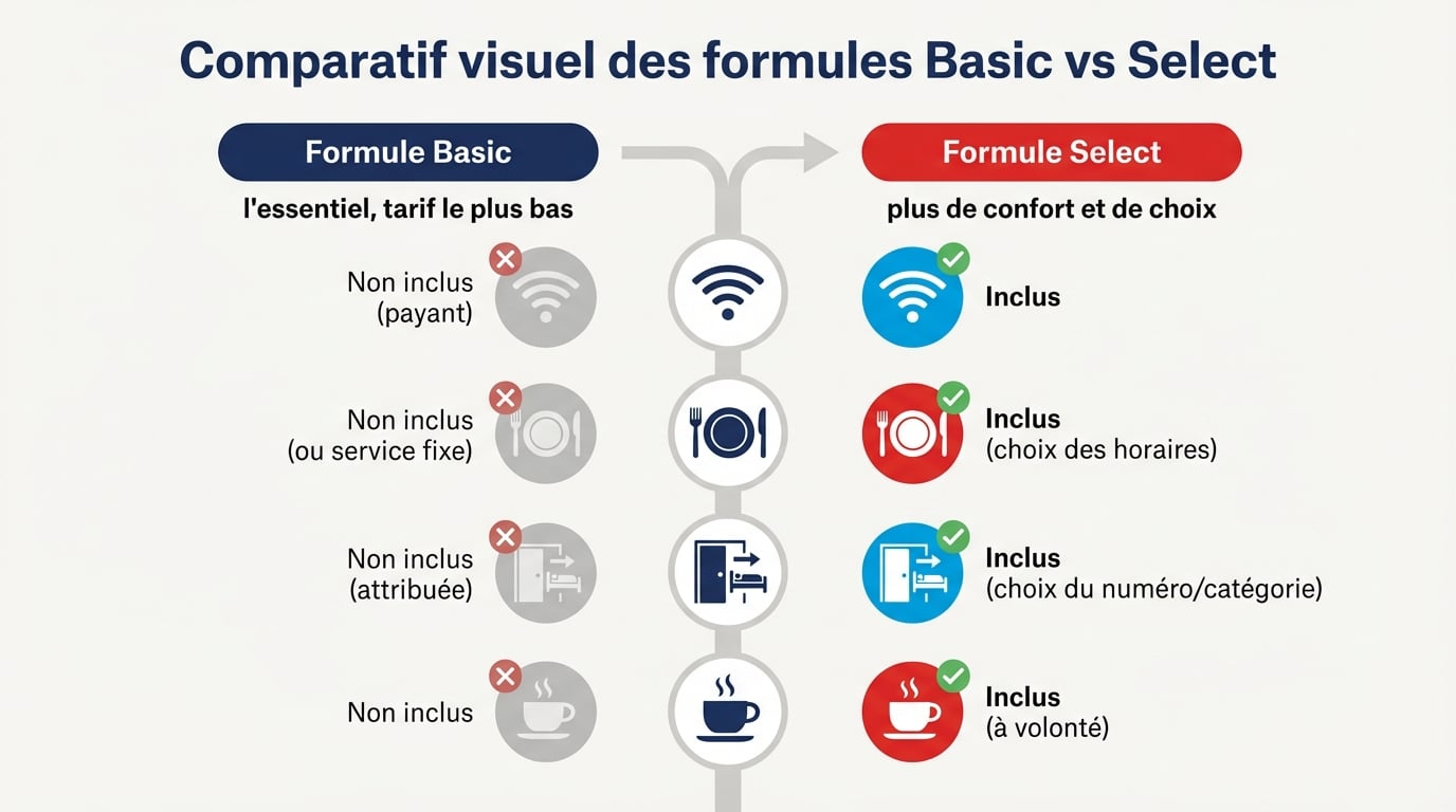 Comparatif visuel des formules Basic vs Select