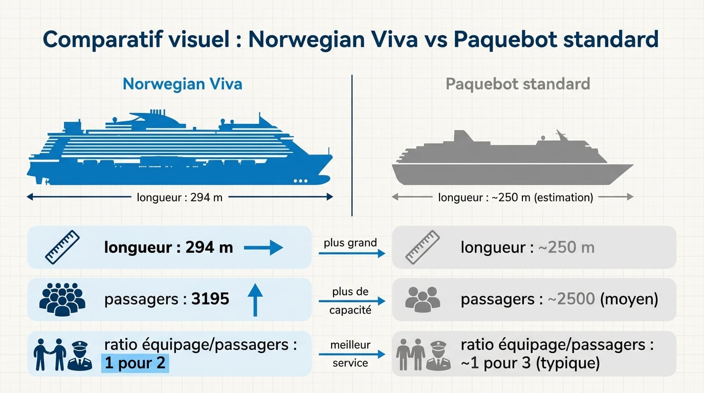 Comparatif visuel : Norwegian Viva vs Paquebot standard