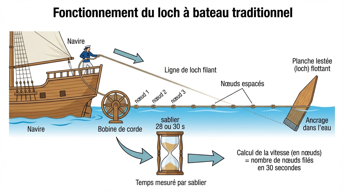 Fonctionnement du loch à bateau traditionnel