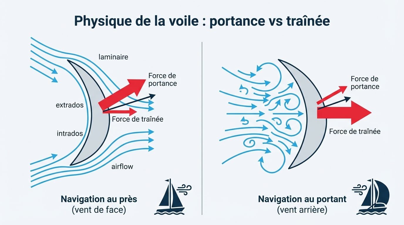 Physique de la voile : Portance vs Traînée