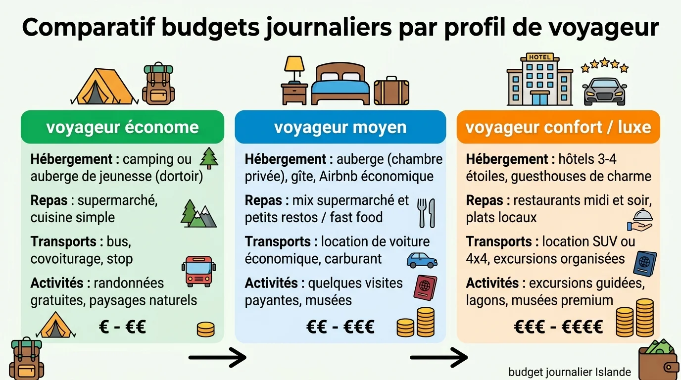 Comparatif budgets journaliers par profil de voyageur