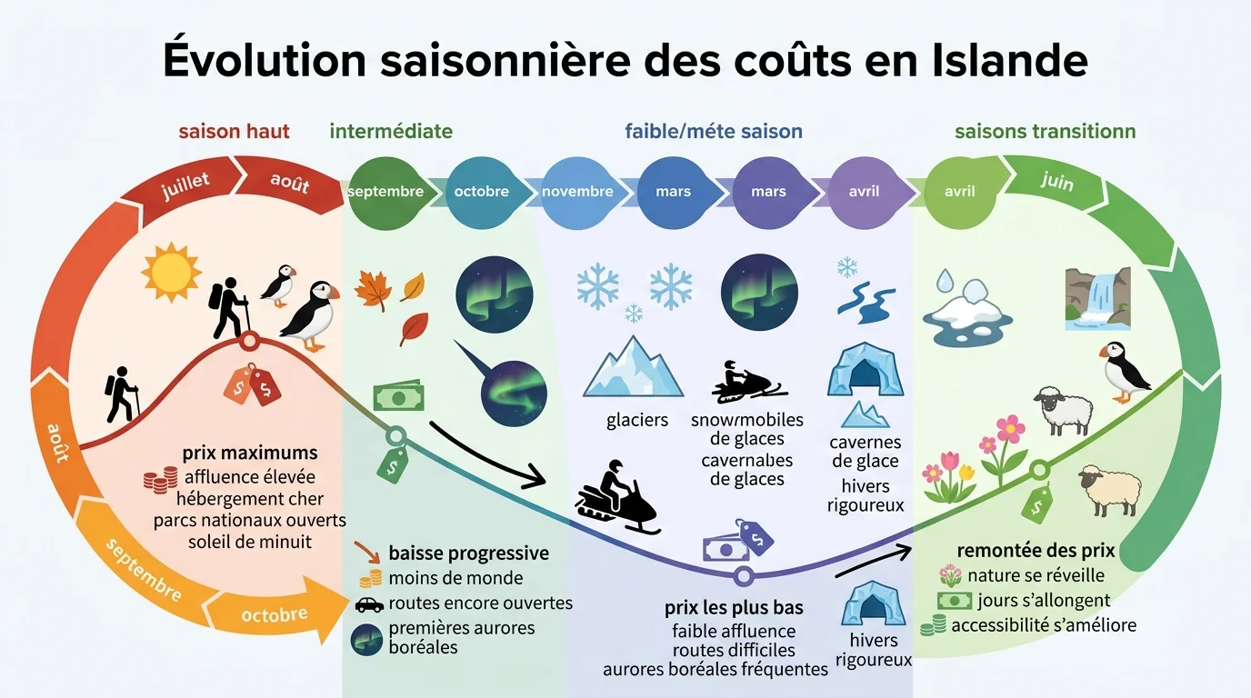 Évolution saisonnière des coûts en Islande