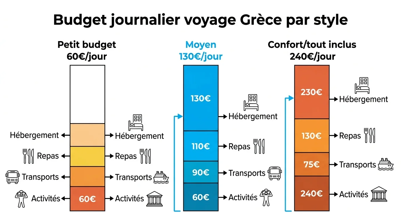 Budget journalier voyage Grèce par style