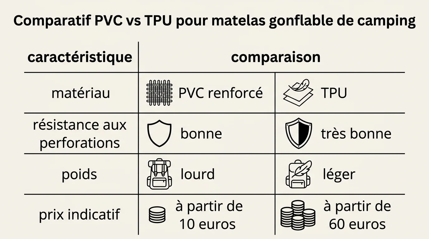 Comparatif PVC vs TPU pour matelas gonflable de camping