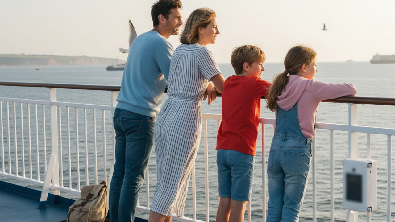 En famille a bord d'un ferry vers l'Angleterre