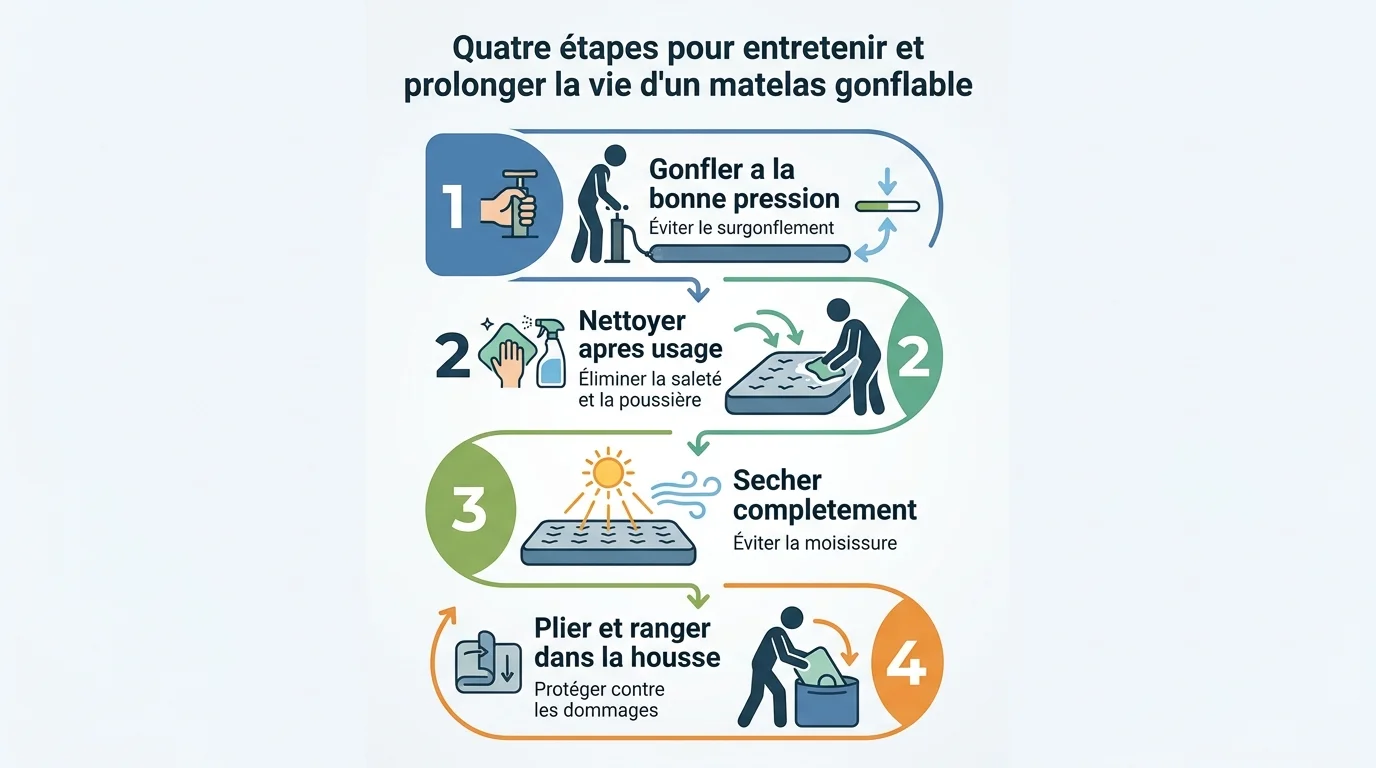 Quatre étapes pour entretenir et prolonger la vie d'un matelas gonflable