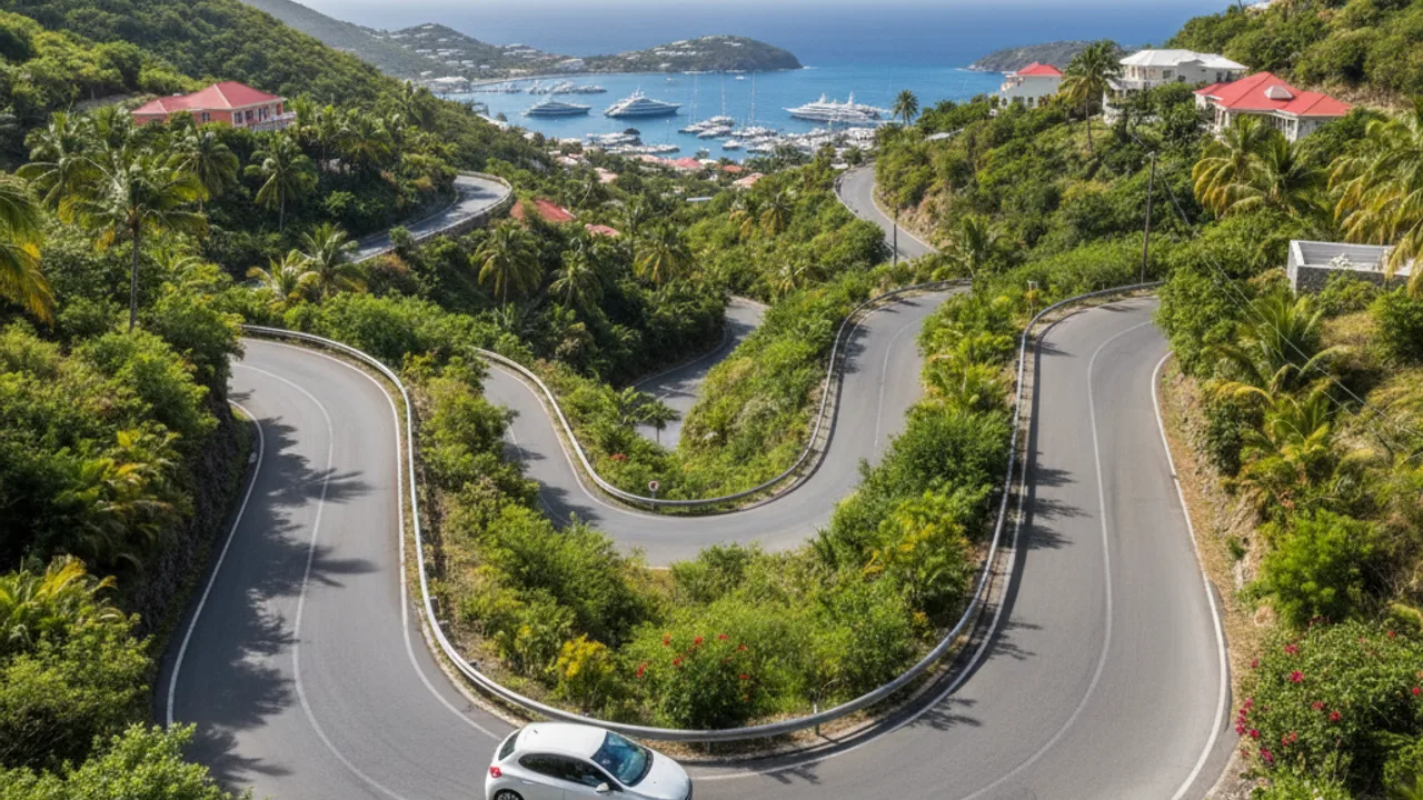 Route sinueuse en lacets sur l'île