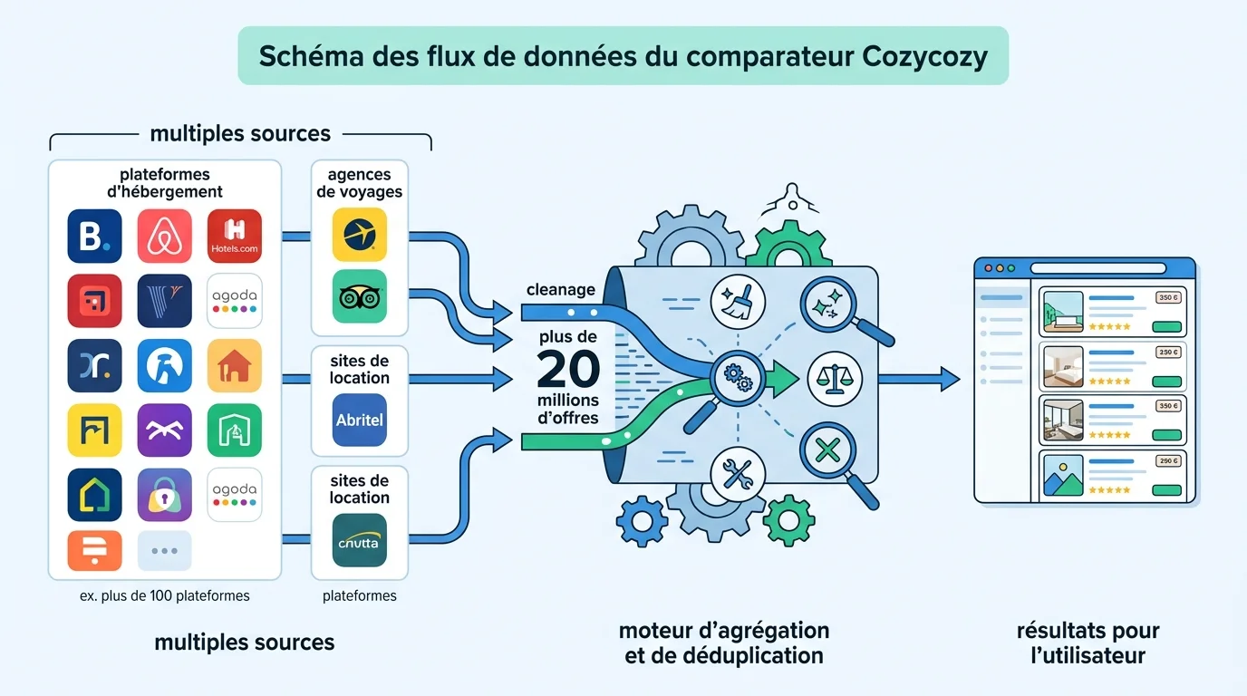 Schéma des flux de données du comparateur Cozycozy