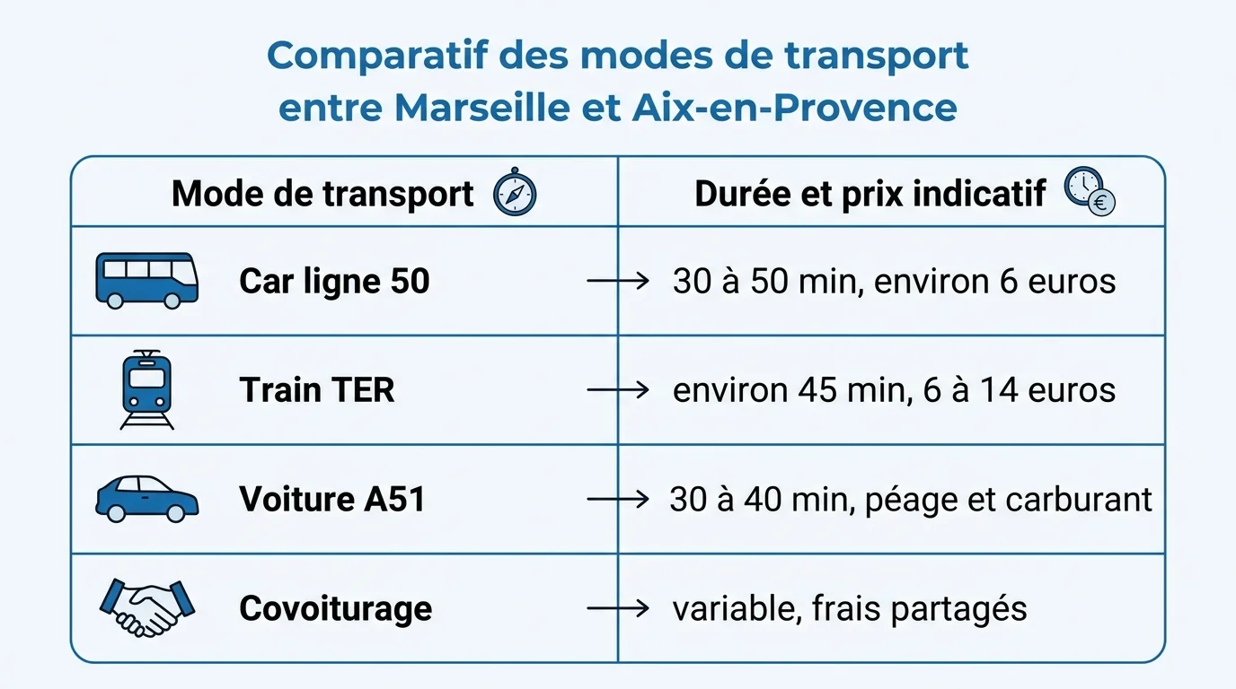Comparatif des modes de transport entre Marseille et Aix-en-Provence