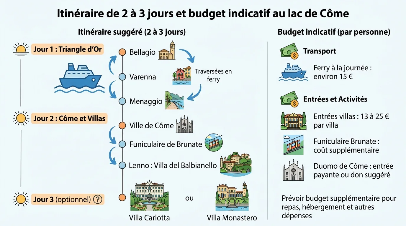 Itinéraire de 2 à 3 jours et budget indicatif au lac de Côme