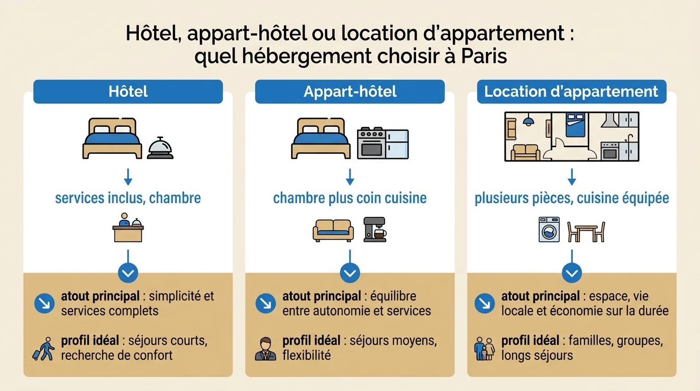 Hotel, appart-hotel ou location d'appartement : quel hebergement choisir a Paris