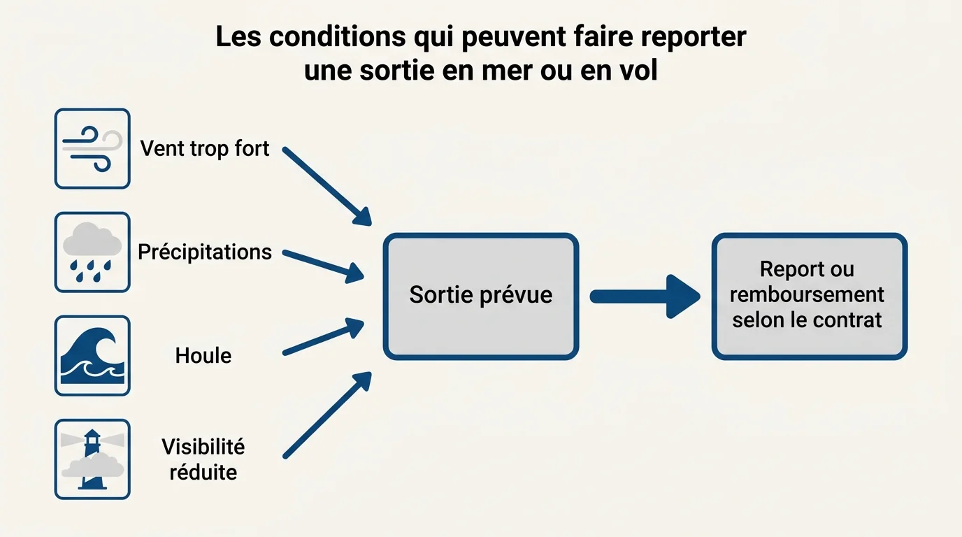 Les conditions qui peuvent faire reporter une sortie en mer ou en vol